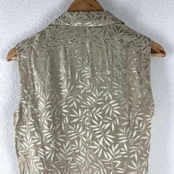 Vintage Escada Vest Women 40 Beige Margaretha Ley Button Front Leaf Print Silky - Picture 7 of 10